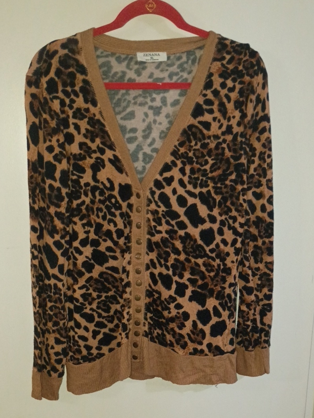 Zenana Leopard Print Snap-Front Cardigan – Size XL